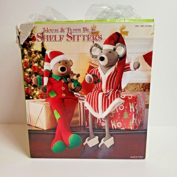 Shelf Sitters Mouse and Teddy Bear  22'' Stuffed Christmas Decor 915993 Costco - Picture 7 of 7
